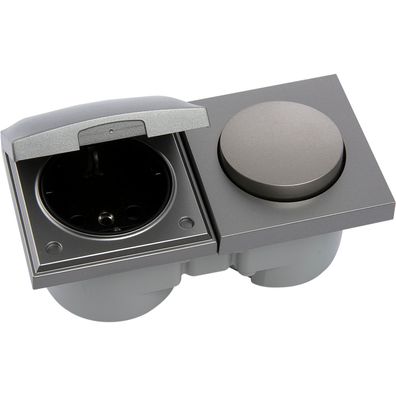 Berker Integro Pure Schalter/Deckel Edelstahl Effekt + Steckdose schwarz