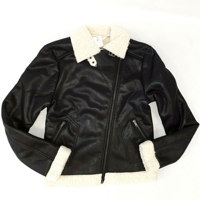 H&M Jacke Mädchen Bikerjacke Nubuklederimitat Gr. 170 schwarz NEU