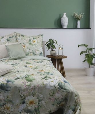 Fleuresse Mako-Satin Bettwäsche 155x220 Rosen Blüten grün gelb Wende 114516-05