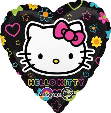 Anagram "Hello Kitty" Folienballon Tween Heart - Schwarz Füllung: Ungefüllt