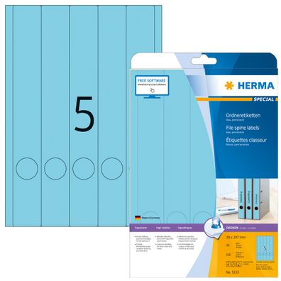 Herma Ordnerrückenschilder permanent haftend 297 x 38 mm blau 20 Bl 140 Etik