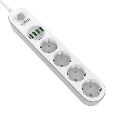 Steckdosenleiste mit 4 AC-Steckdosen, 4x USB, LDNIO SE4432, 2m (weiß)