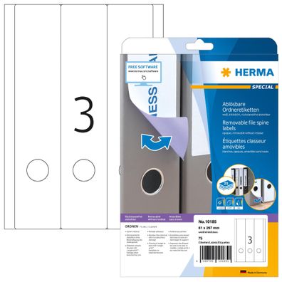 Herma Ordnerrückenschilder ablösbar 297 x 61 mm weiss 25 Bl 75 Etik. LaserInkCopy