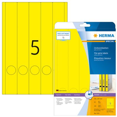 Herma Ordnerrückenschilder permanent haftend 297 x 38 mm gelb 20 Bl 140 Etik