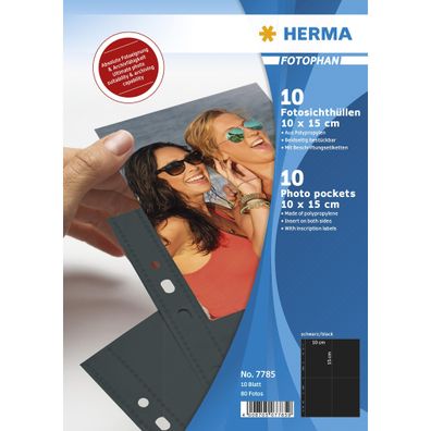 Herma Fotophan Fotosichthüllen PP für Fotos 10 x 15 cm hoch schwarz 10 Stück