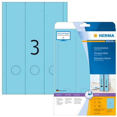 Herma Ordnerrückenschilder permanent haftend 297 x 61 mm blau 20 Bl 60 Etik. Laser