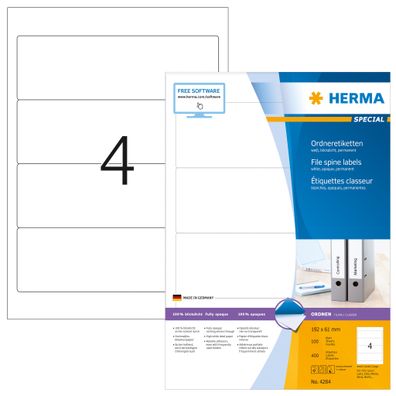 Herma Ordnerrückenschilder permanent haftend 192 x 61 mm weiss 100 Bl 400 Etik