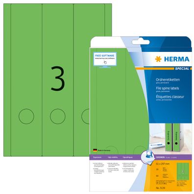 Herma Ordnerrückenschilder permanent haftend 297 x 61 mm grün 20 Bl 60 Etik. Laser