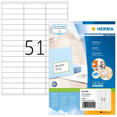 Herma Etiketten permanent haftend 70 x 16,9 mm weiss Premium 100 Bl 5100 Etik