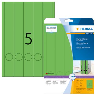 Herma Ordnerrückenschilder permanent haftend 297 x 38 mm grün 20 Bl 140 Etik