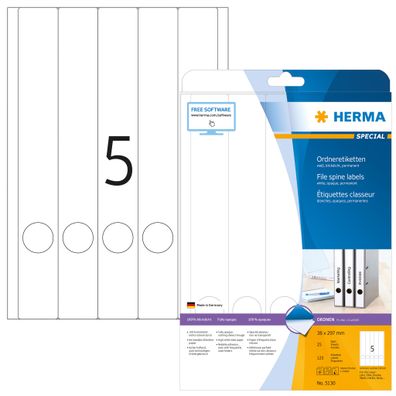 Herma Ordnerrückenschilder permanent haftend 297 x 38 mm weiss 25 Bl 125 Etik