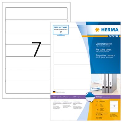 Herma Ordnerrückenschilder permanent haftend 192 x 38 mm weiss 100 Bl 700 Etik