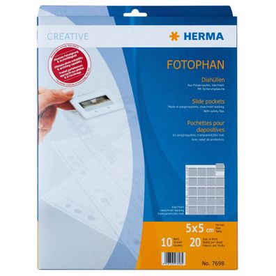 Herma Fotophan Diahüllen PP für 20 Dias 5 x 5 cm pro Hülle klar/matt 10 Stück