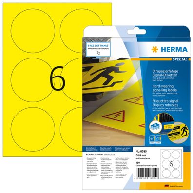 Herma Signal-Etiketten stark haftend wetterfest Ø 85 mm Folie gelb 25 Bl 150 Etik