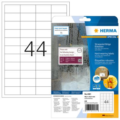 Herma Etiketten stark haftend 48,3 x 25,4 mm Folie weiss wetterfest 10 Bl 440