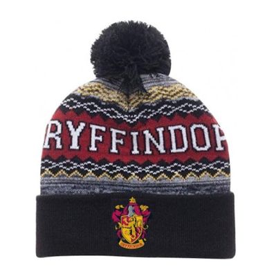 Wintermütze mit Motiv aus Harry Potter "Gryffindor", mit Bommel, grau