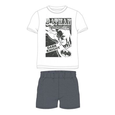 Batman "Dark Knight" Kurzer Jungen-Pyjama in Weiß & Grau | Gr. 134-164