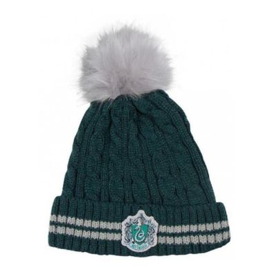 Mädchen Wintermütze mit Motiv Harry Potter "Slytherin", mit Bommel,