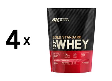 4 x Optimum Nutrition 100% Whey Gold Standard (450g) Delicious Strawberry