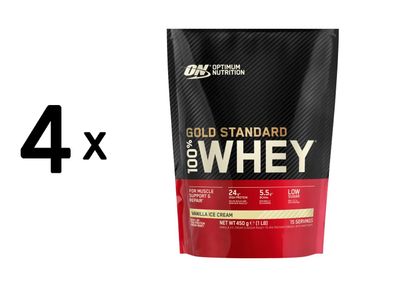 4 x Optimum Nutrition 100% Whey Gold Standard (450g) Vanilla Ice Cream