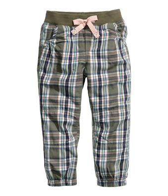H&M Gefütterte Mädchen Hose Schlupfhose Gr. 92 kariert mit Jerseyfutter NEU