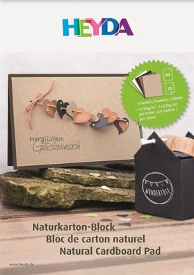 Heyda 2047130 Naturkarton-Block A4 chamois, hellbraun, schwarz, weiß, maigrün