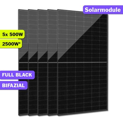 5x 500W Jolywood Solarmodul Hochleistungs-Photovoltaikpanel bifazial Full Black