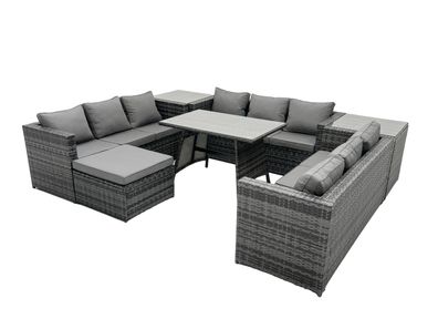 Fimous 10-Sitzer Polyrattan Sofa Set Gartenmöbel Esstisch Dunkelgrau Gemischt
