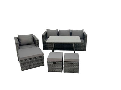 Fimous Dunkelgrau Gemischt Rattan Garten Sofa Set Sessel Rechteckiger Esstisch
