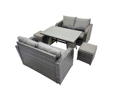 Fimous Polyrattan Gartenmöbel Set mit Doppelsofa Rechteckiger Esstisch mit Kissen