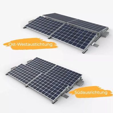 Montage-Set Flachdach für 4 PV Solarmodule in Ost-West oder Süd-Ausrichtung 10°