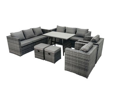 Fimous Rattan Garten Outdoor Möbel Sofa Garten Esstisch Set mit Patio Esstisch