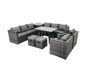 Fimous 10-Sitzer Polyrattan Gartenmöbel Set mit Beistelltisch Sesseln 2 Hockern