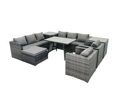 Fimous Polyrattan Gartenmöbel Set mit 2 Beistelltischen 2 Großer Hockern Sesseln