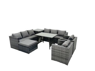 Fimous 9-Sitzer Polyrattan Gartenmöbel Set im Balkon Lounge Sofa Garten Esstisch