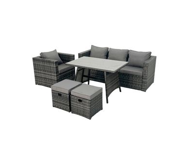 Fimous Gartenmöbel Lounge Sofa Set mit Rechteckiger Esstisch Sessel 2 Fußhockern