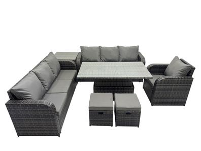 Fimous Polyrattan Gartenmöbel Sets höhenverstellbarer Tisch Sofa Set mit 2 Fußhockern