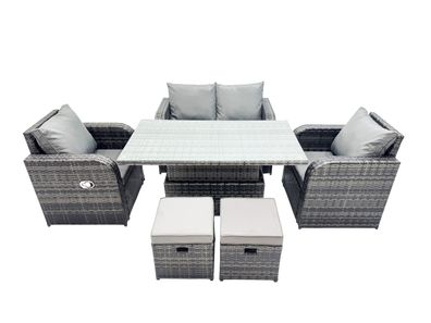 Fimous Polyrattan Sitzgruppe Essgruppe Set höhenverstellbarer Tisch Love Sofa