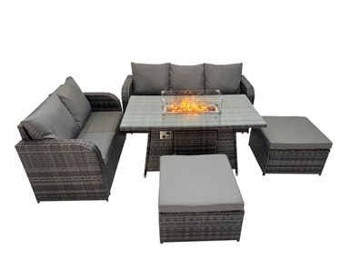 Fimous Gasfeuerstelle Esstisch und Sofa set mit 2 hohen Hockern