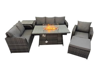 Fimous Polyrattan Gartenmöbel Set Garten Sofa im Freien Gasfeuerstelle Esstisch