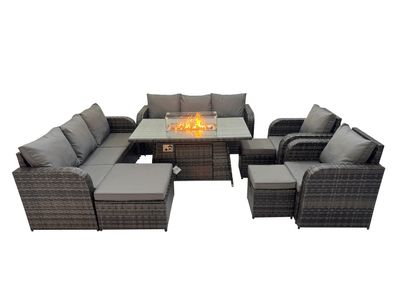 Fimous Polyrattan Gartenmöbel Set Gas Feuerstelle Esstisch mit Sessel