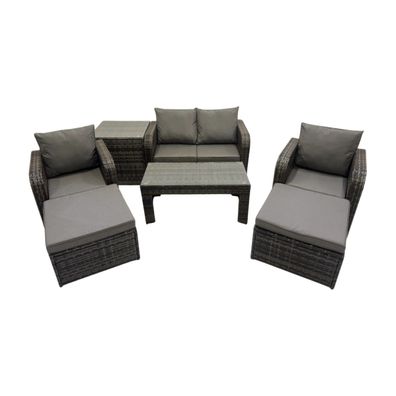 Fimous Garten Sofa im Freien Set mit Liegestéhle 2 hohen Hockern Dunkelgrau Gemischt