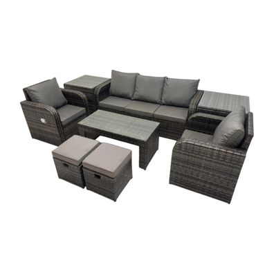 Fimous 7 PC mit Rechteckiger Couchtisch Beistelltisch 2 kleine Fußhockern