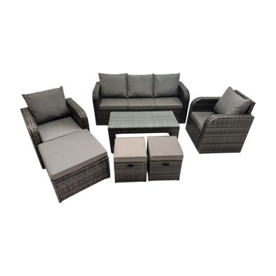 Fimous 8-Sitzer mit Rechteckiger Couchtisch 3 Hockern Patio Rattansofa-Set
