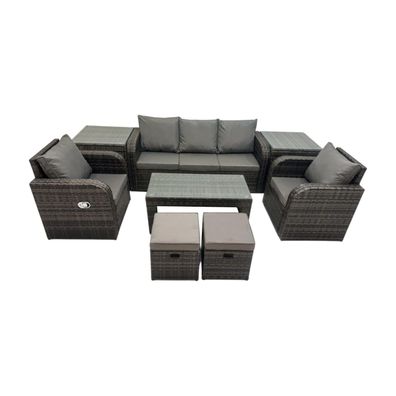 Fimous 7-Sitzer Polyrattan Gartenmöbel Set mit Rechteckiger Couchtisch