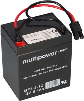 Multipower Blei Akku Gel AGM Technik 12V 5,4Ah mit Stecker für Rasenmäher z.B