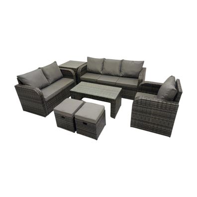 Fimous 8-Sitzer Hoher Récken Polyrattan Gartenmöbel Set mit Loveseat Sofa