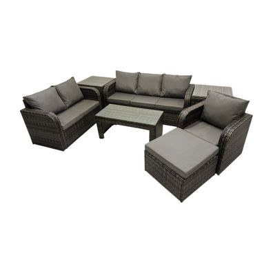 Fimous 7-Sitzer Hoher Récken Polyrattan Gartenmöbel Set mit Loveseat Sofa