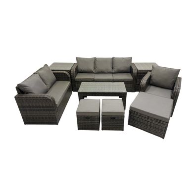 Fimous Hoher Récken Polyrattan Gartenmöbel Set mit Loveseat Sofa 3 Hockern