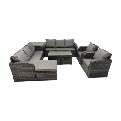 Fimous 11-Sitzer Polyrattan Sofa Set Outdoor Patio Gartenmöbel mit 2 Liegestéhle